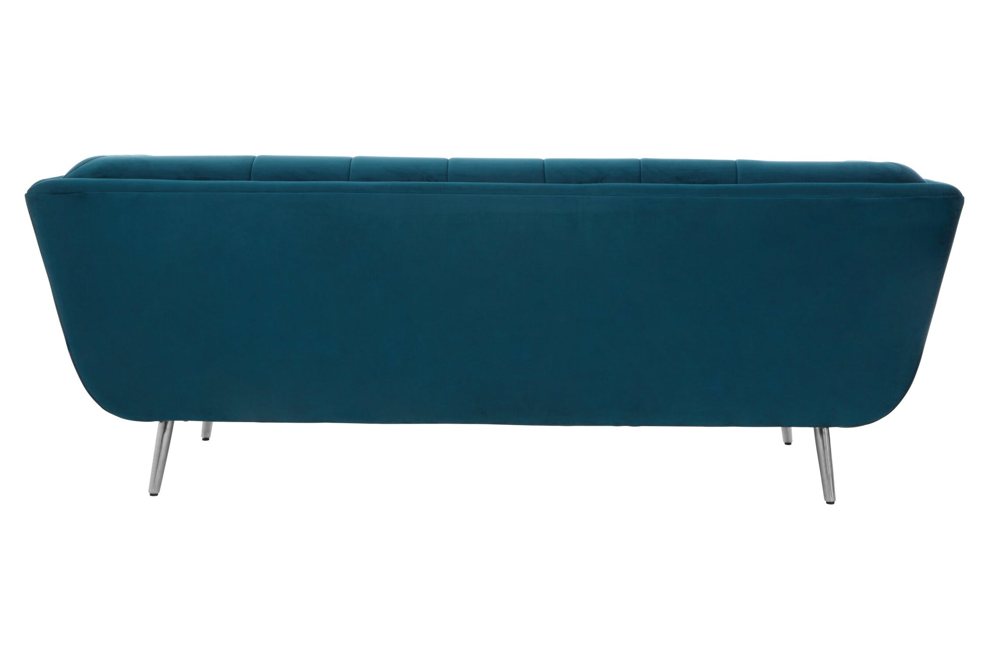 Blue sofa with silver legs on a white background