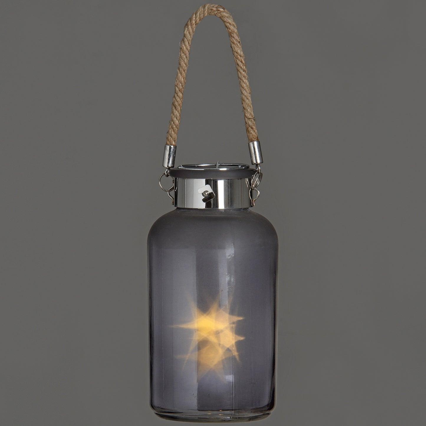 Frosted Grey Glass Lantern with Rope Detail and LED - LuxmeLounge