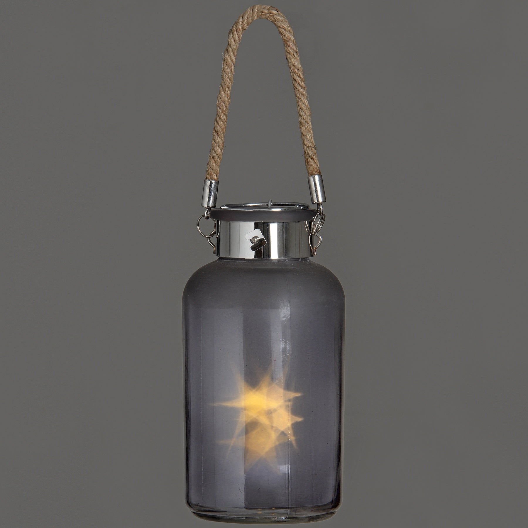 Frosted Grey Glass Lantern with Rope Detail and LED - LuxmeLounge