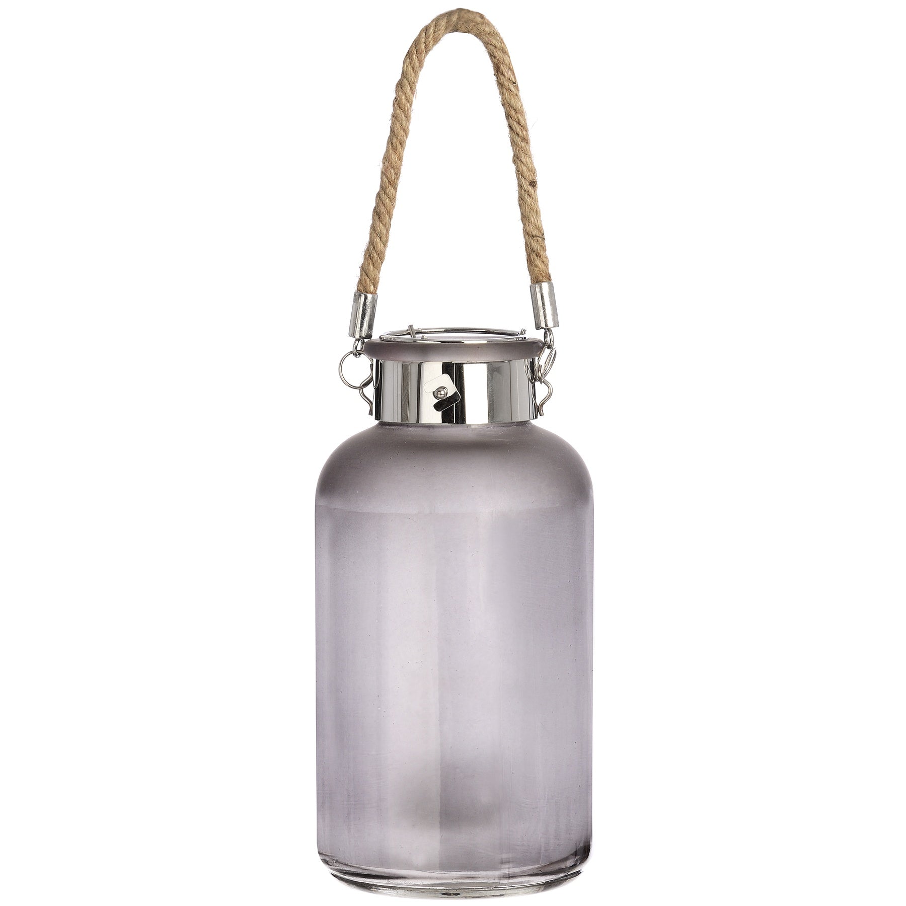 Frosted Grey Glass Lantern with Rope Detail and LED - LuxmeLounge