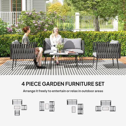 4-piece garden furniture set with two women sitting on chairs in a garden setting.