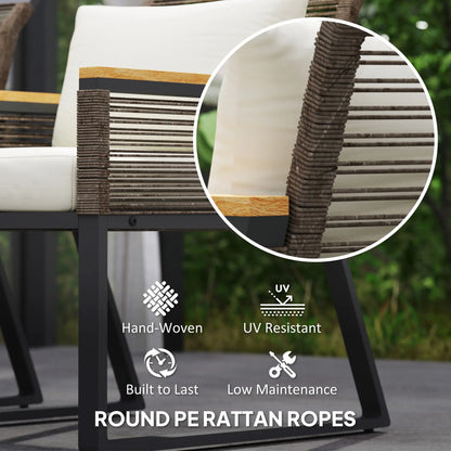 Outsunny Four Piece Wicker Rope Garden Furniture Set with Glass Top Coffee Table