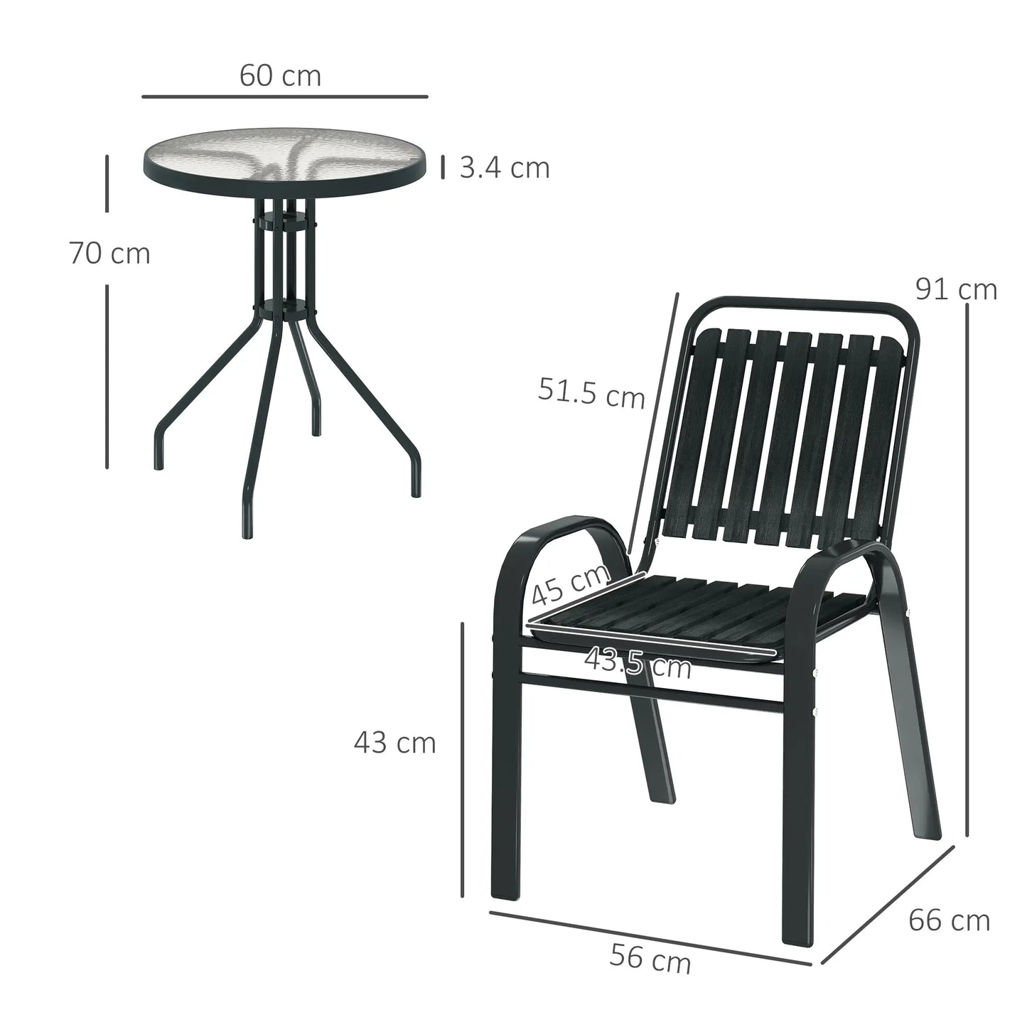 Outsunny 3 Pieces Patio Bistro Set with Stackable Chairs