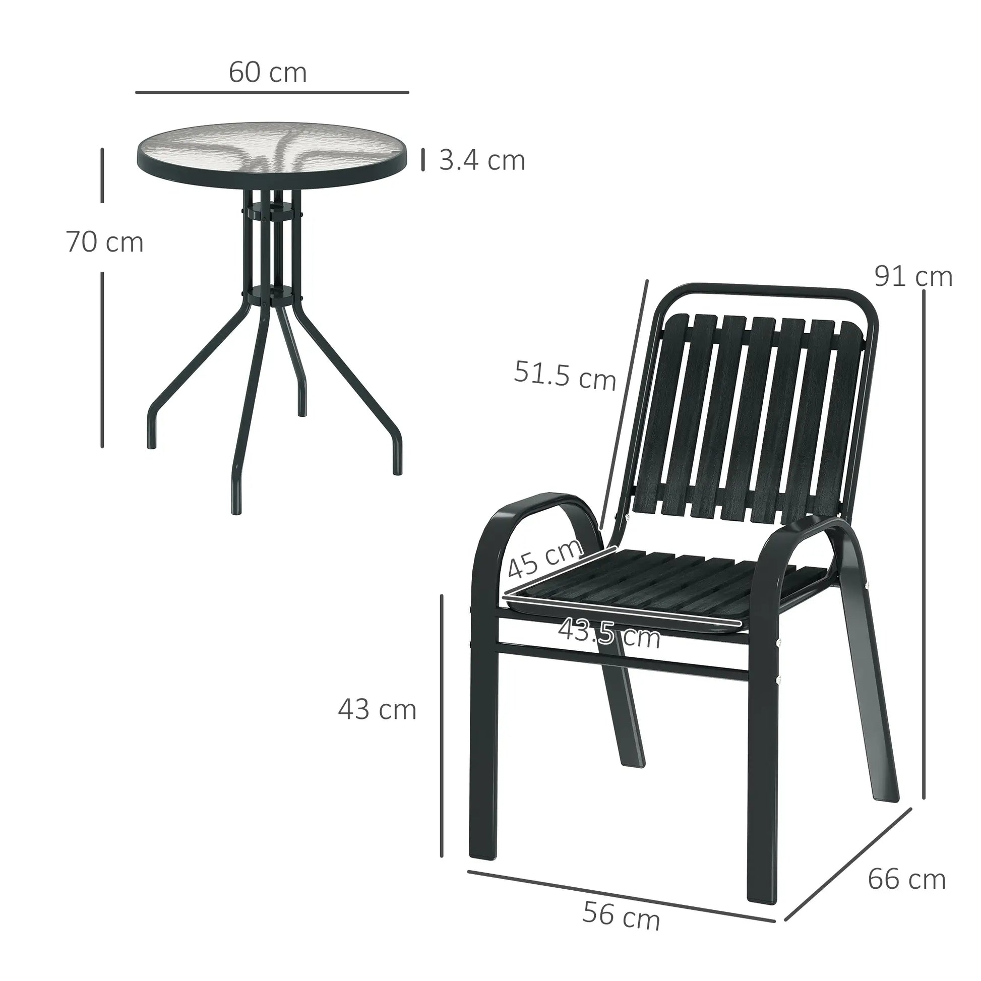 Outsunny 3 Pieces Patio Bistro Set with Stackable Chairs