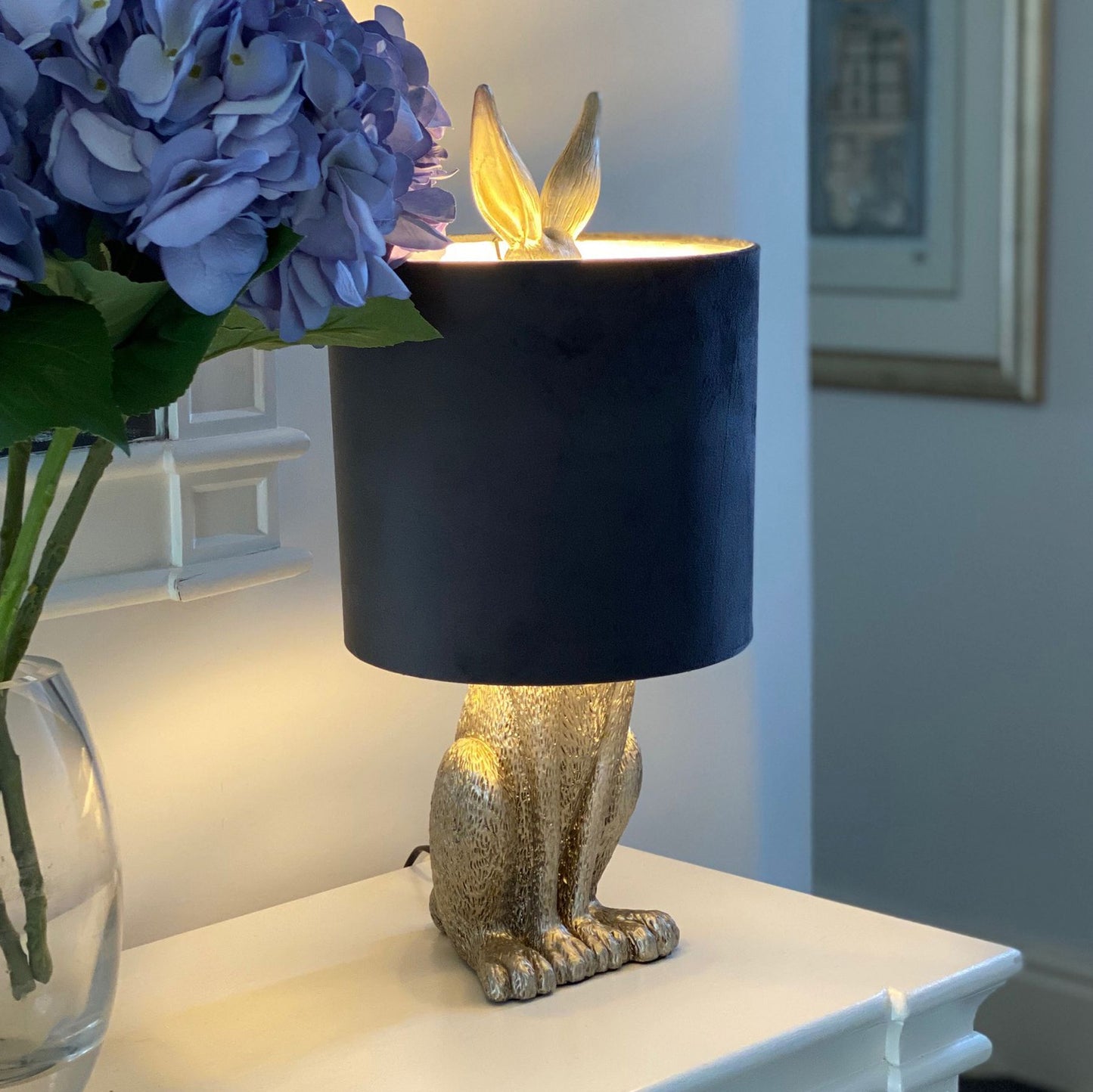 Silver Hare Table Lamp With Grey Velvet Shade - LuxmeLounge - [vendor_name]