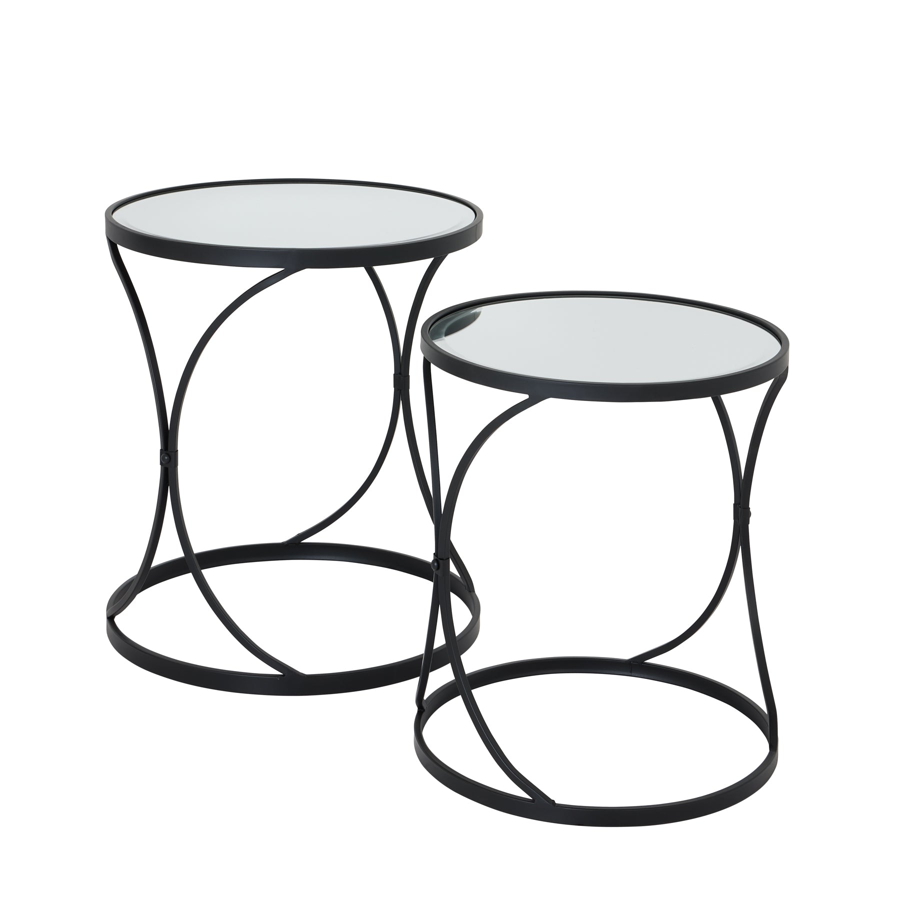 Concaved Set Of Two Black Mirrored Side Tables - LuxmeLounge