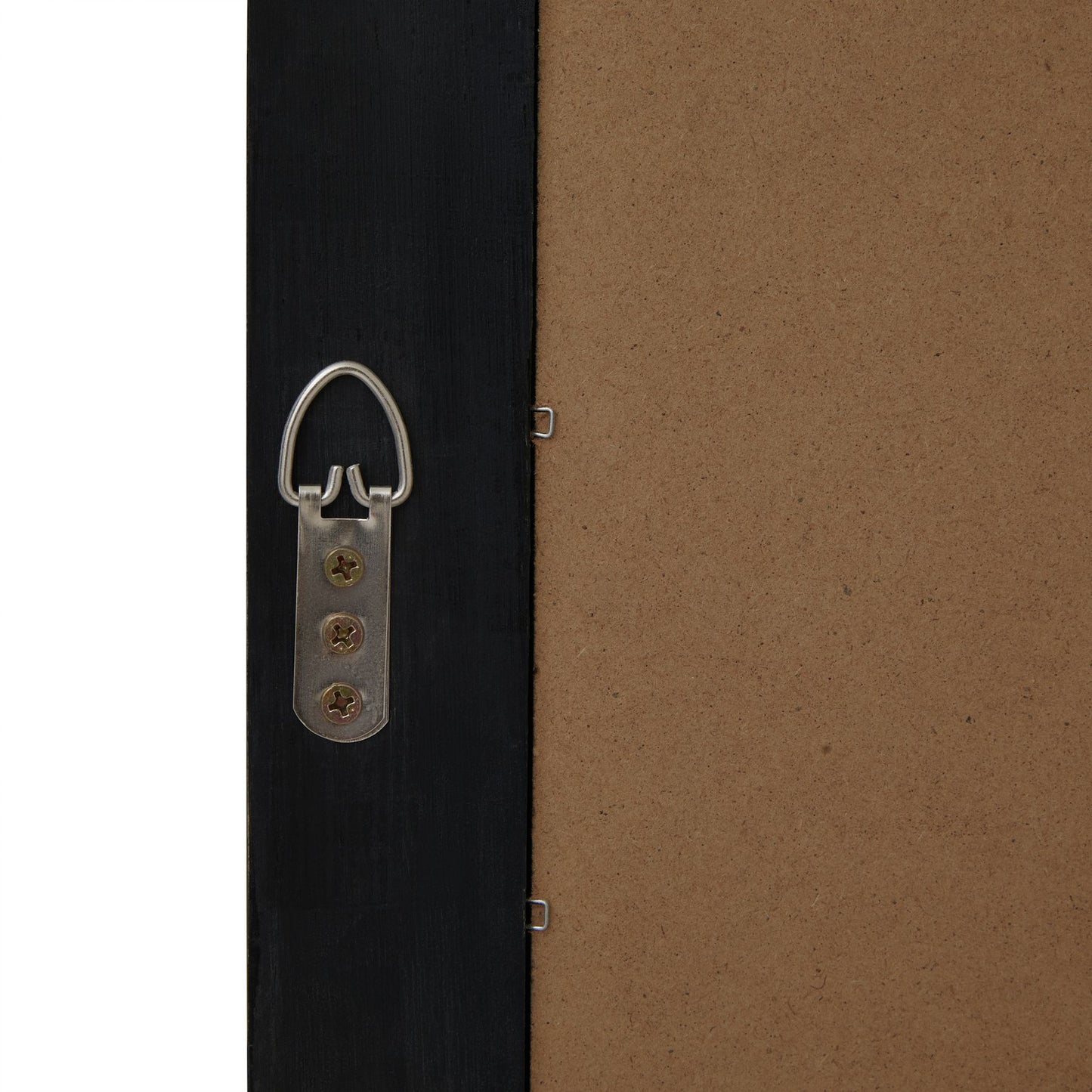 Close-up of a black door with a metal handle and a brown wall.