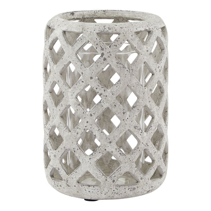 Grey Stone Effect Hurricane Lantern - LuxmeLounge