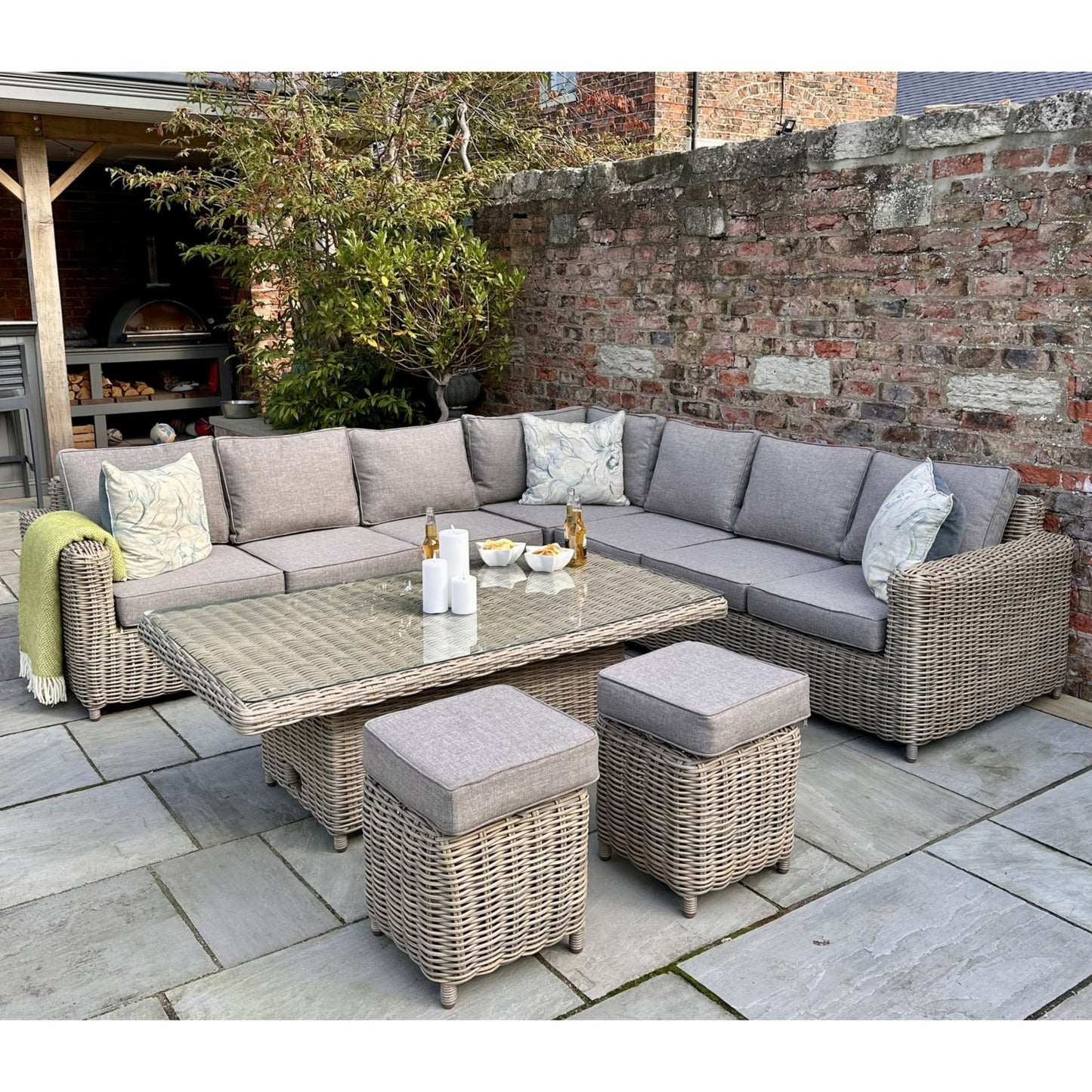 Amalfi Outdoor Large Corner Set With Riser Table + 2 Stools - LuxmeLounge