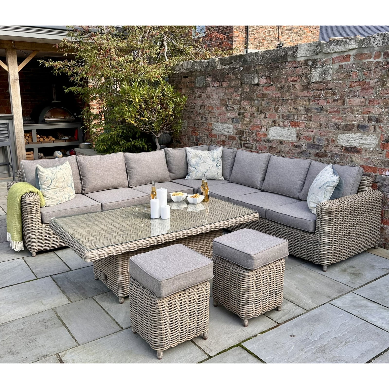 Amalfi Outdoor Large Corner Set With Riser Table + 2 Stools - LuxmeLounge