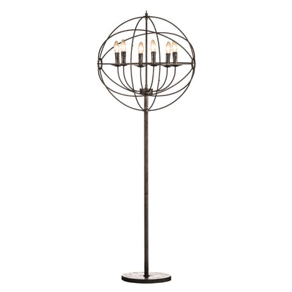 Decorative floor lamp with spherical metal design on a white background