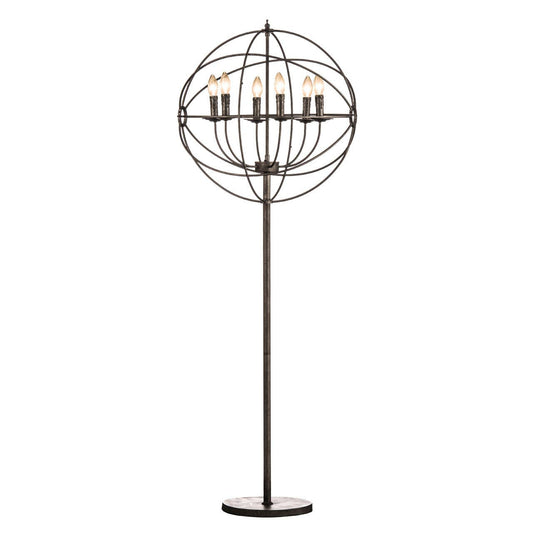 Decorative floor lamp with spherical metal design on a white background