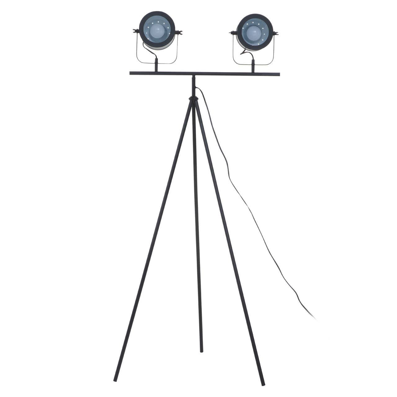 Black tripod with two spotlights on a white background