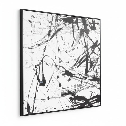Fifty Five South Virello black and white wall art featuring abstract geometric design on a wall.