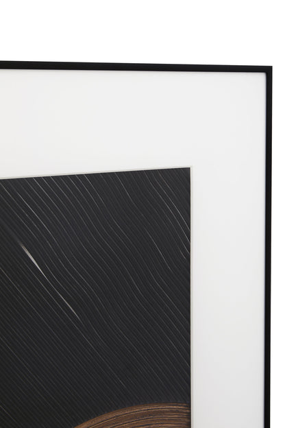 Framed abstract artwork with black and white color scheme