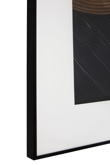 Framed artwork with a black border and textured interior on a white background