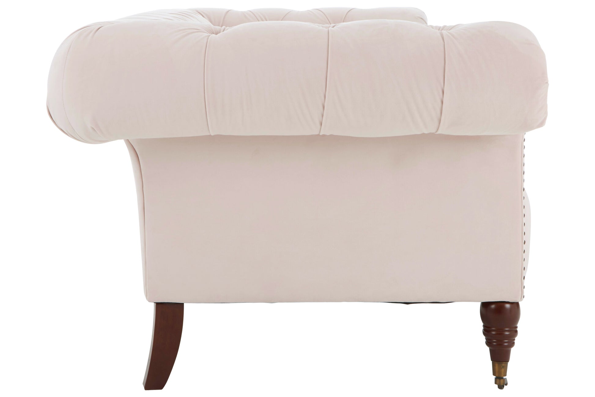 Beige armchair with wooden legs on a white background