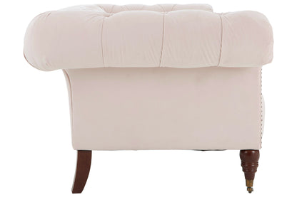 Beige armchair with wooden legs on a white background