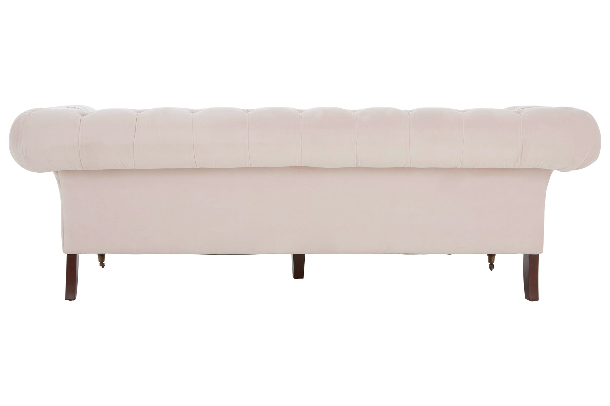 Beige sofa with wooden legs on a white background