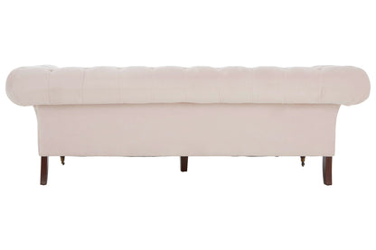 Beige sofa with wooden legs on a white background