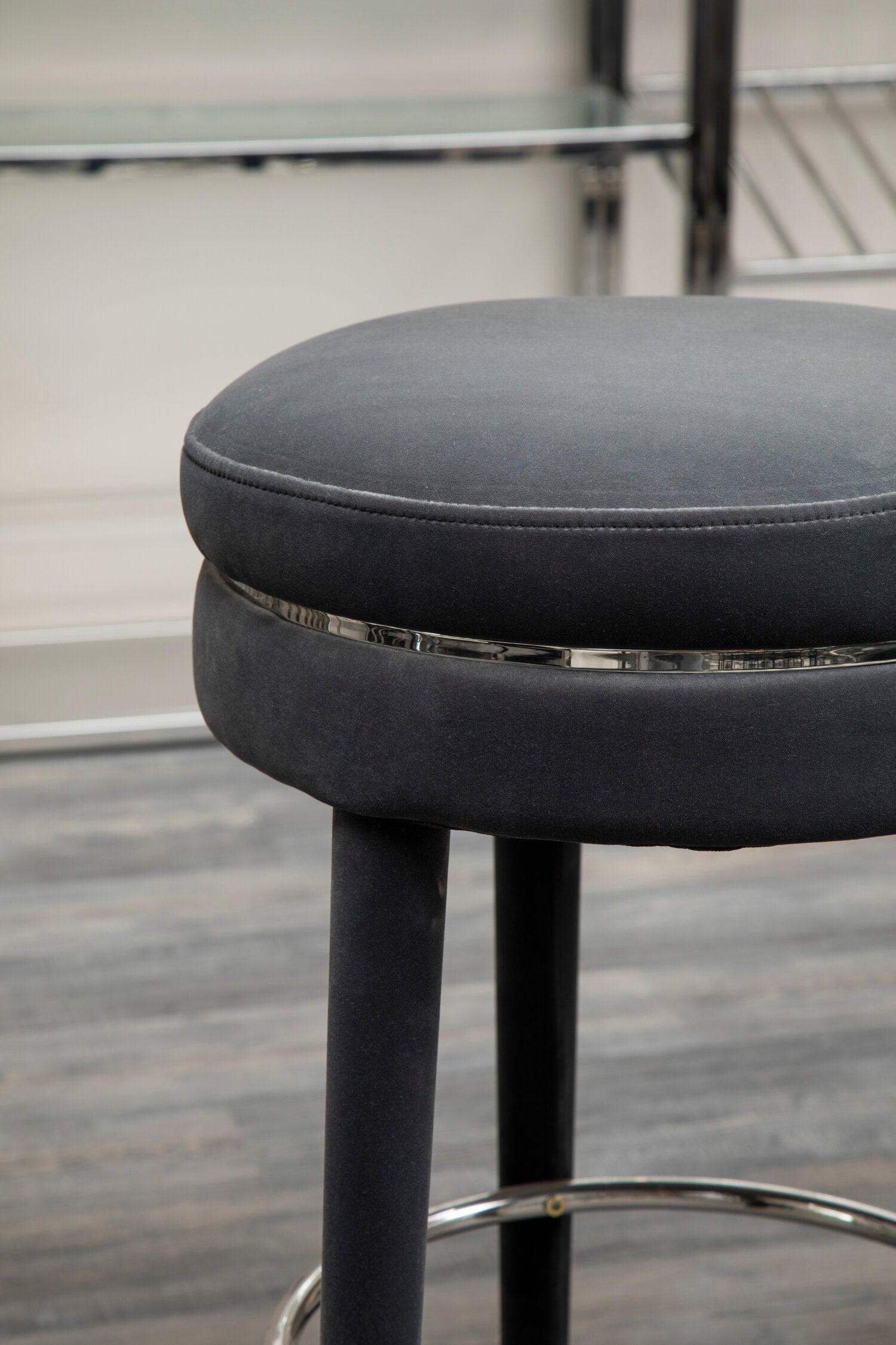 Manhattan Grey Velvet Bar Stool with Rubberwood Legs