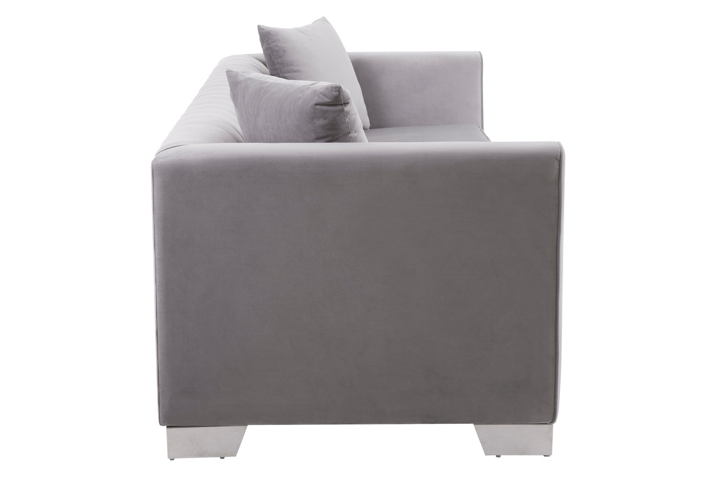Gray sofa with cushions on a white background