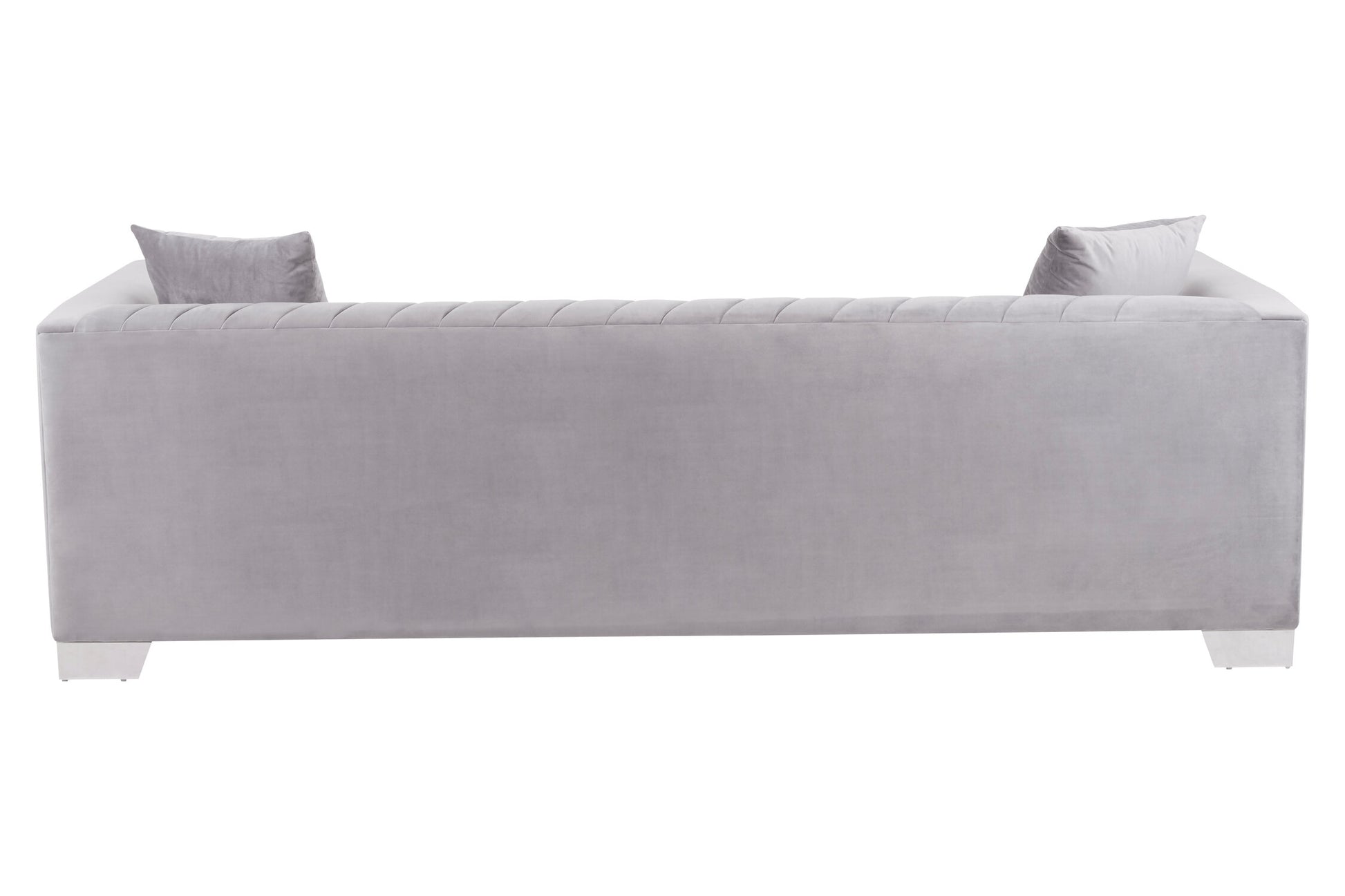 Gray sofa with two cushions on a white background