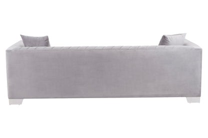 Gray sofa with two cushions on a white background