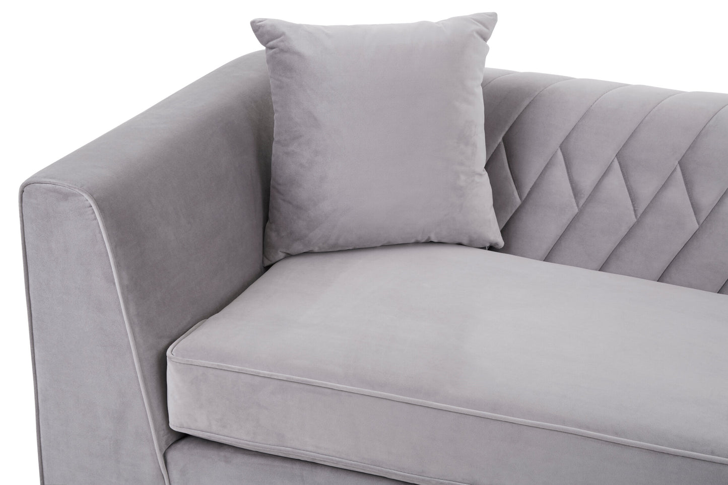 Gray sofa with a cushion on a white background