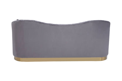 Gray strapless top with a gold band on a white background