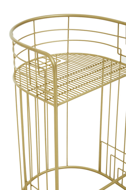 Gold metal corner shelf on a white background