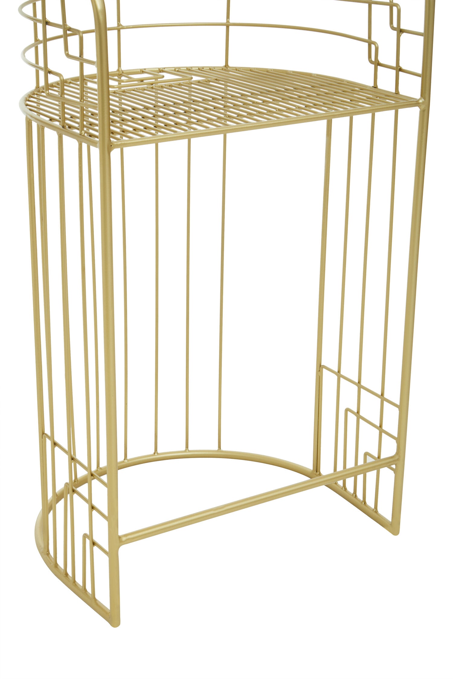 Gold metal corner shelf on a white background