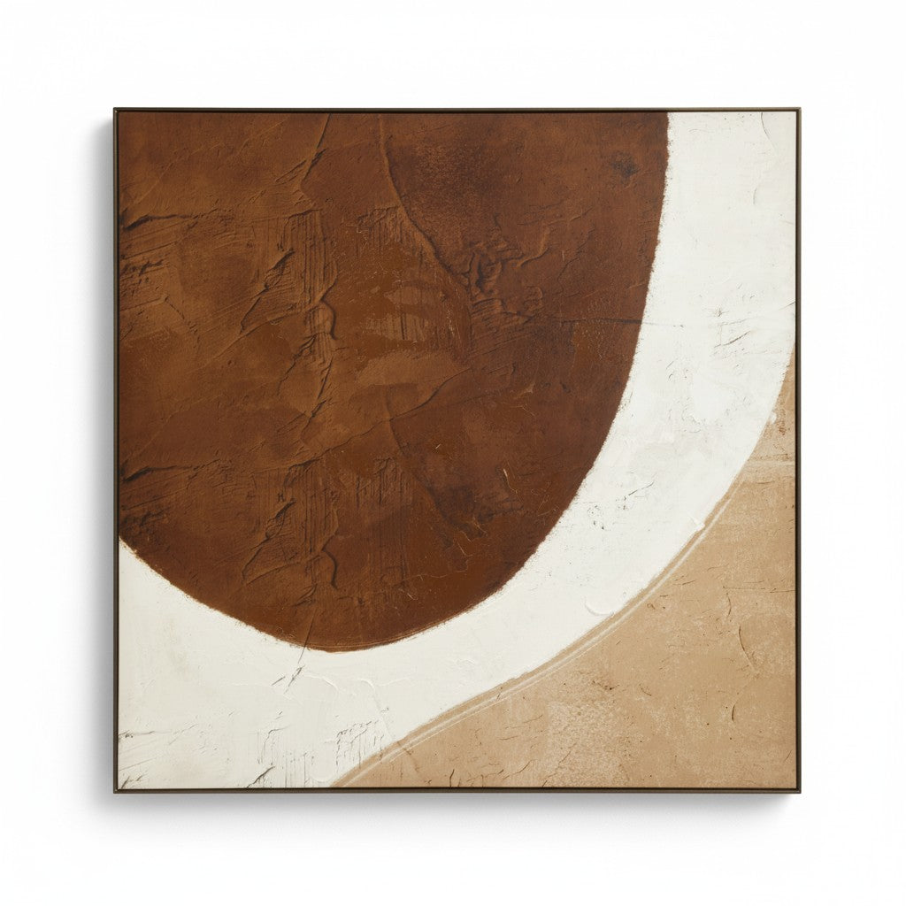 Abstract art piece with brown and beige colors on a white background