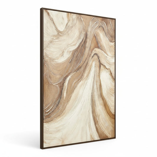 Abstract wall art with brown and beige tones on a white background