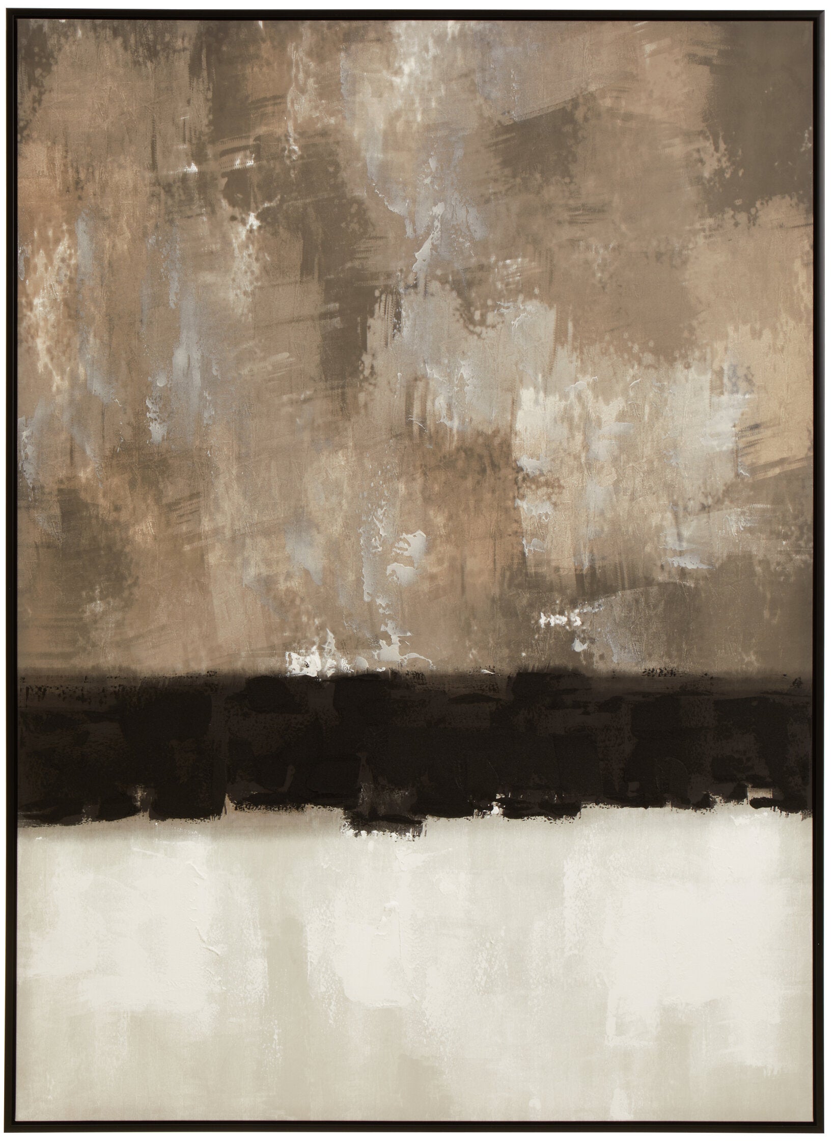 Abstract art painting with brown, black, and white colors