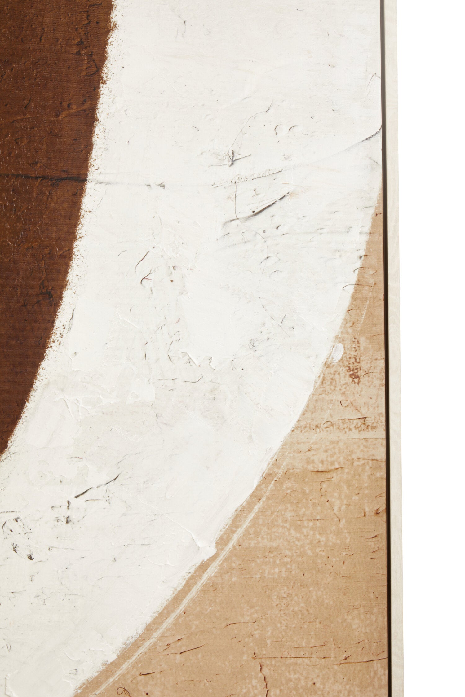 Abstract art with brown, white, and beige colors on a textured surface