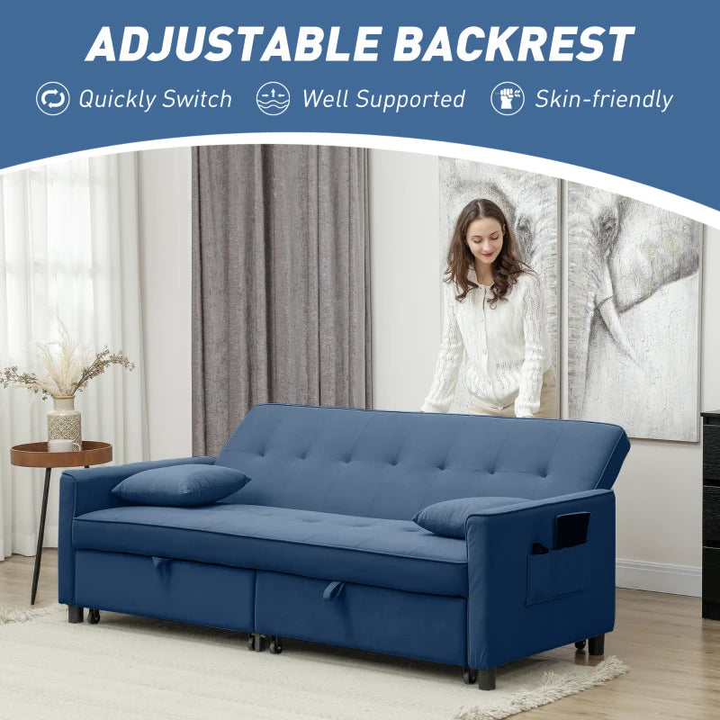 Blue sofa with adjustable backrest in a room setting