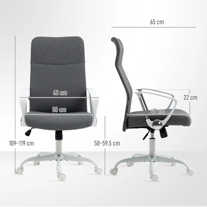 Gray office chair with dimensions labeled on a white background