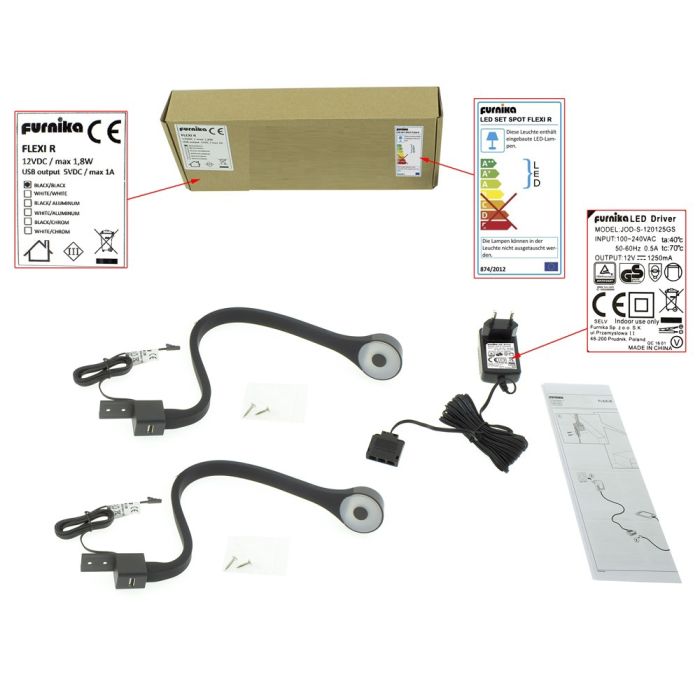 Electrical components and packaging on a white background