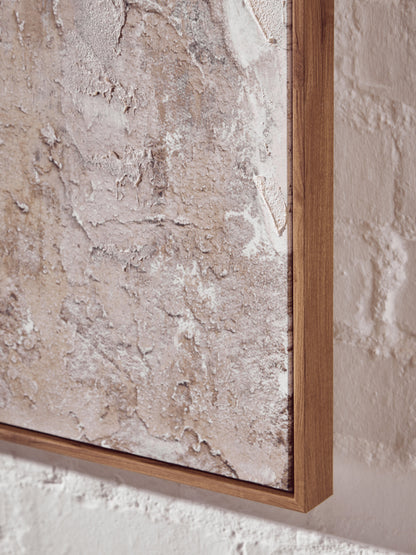 Close-up of a textured wall with a wooden frame