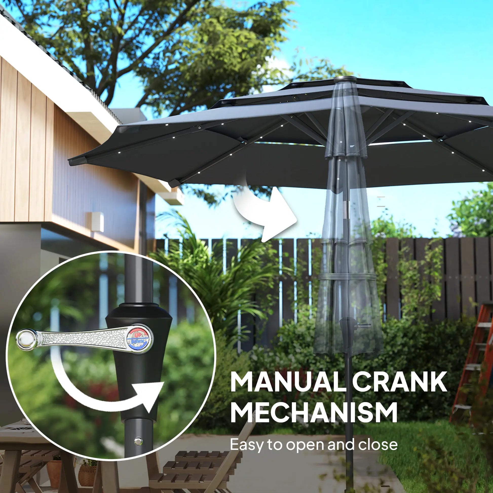 Outsunny 3-Tier Garden Parasol with Solar LED Lights