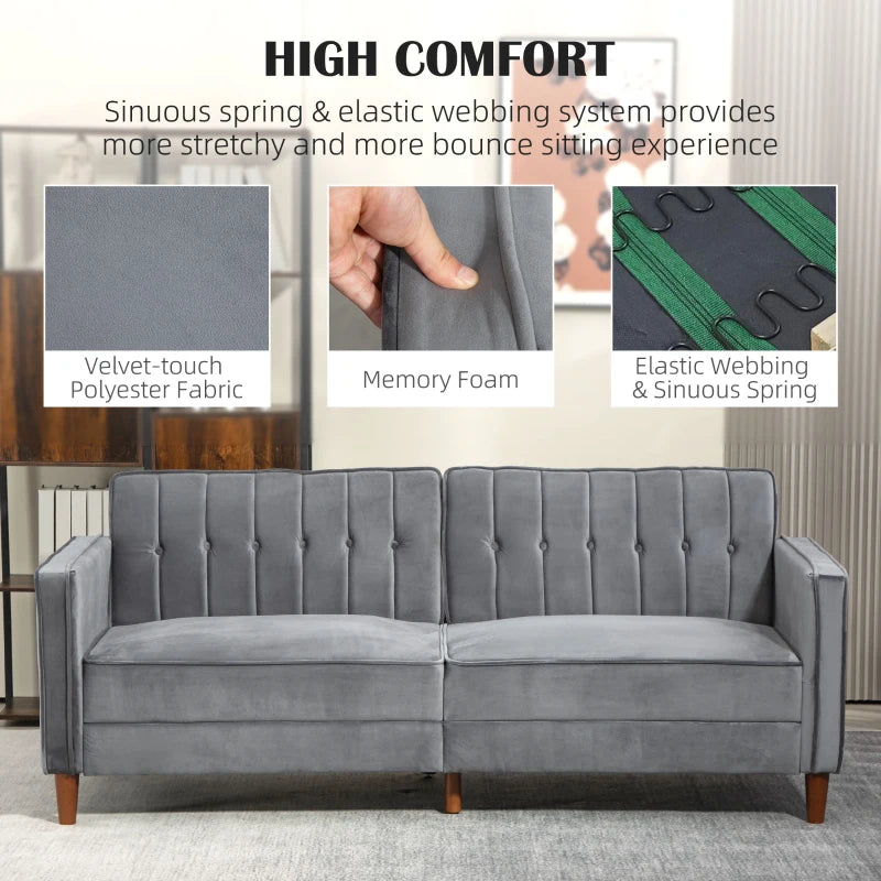 Gray sofa with features highlighted on a white background