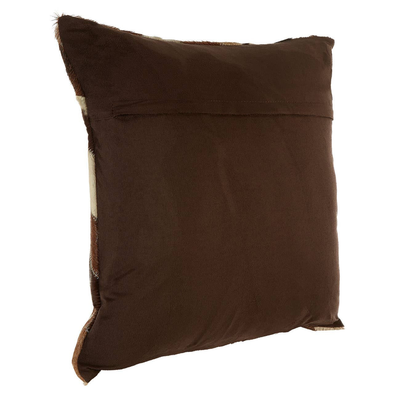 Brown pillow with fur trim on a white background