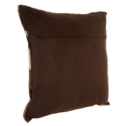 Brown pillow with fur trim on a white background