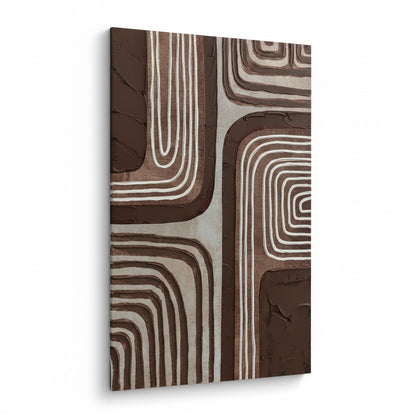 Abstract art piece with brown and beige wavy patterns on a white background