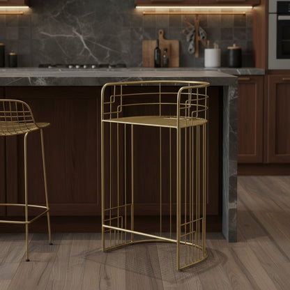 Gold metal bar stools in a modern kitchen setting