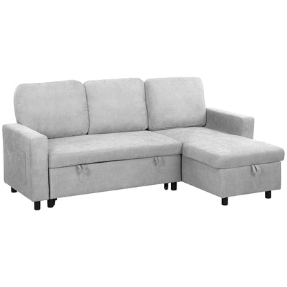 Gray sectional sofa with storage on a white background