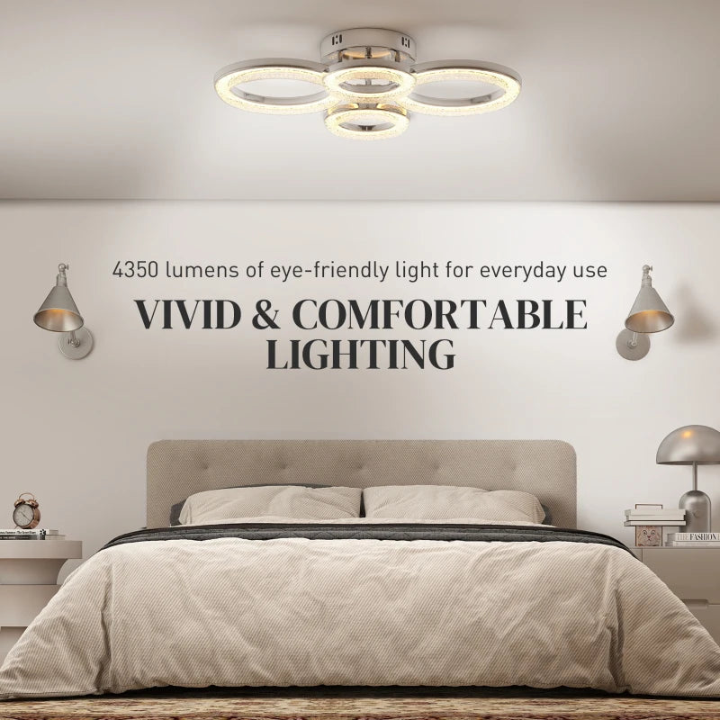 HOMCOM LED Ceiling Light, Modern 4 Rings Ceiling Lamp with Wall Switch Control