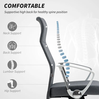 Ergonomic chair with support features for a healthy spine on a white background