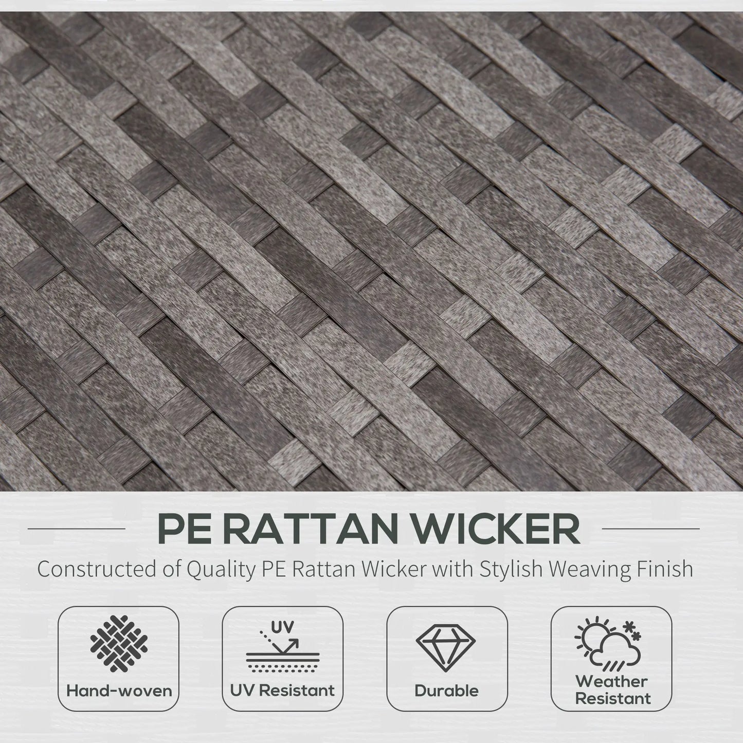 Textured material with PE rattan wicker characteristics and features.